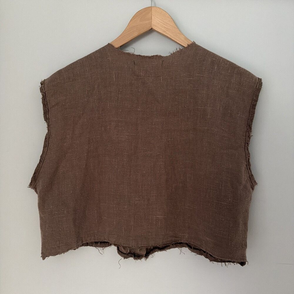 Vintage Flax By Jeanne Engelhart Cropped Raw Edge Best Button 100% Linen Size S - Picture 7 of 10